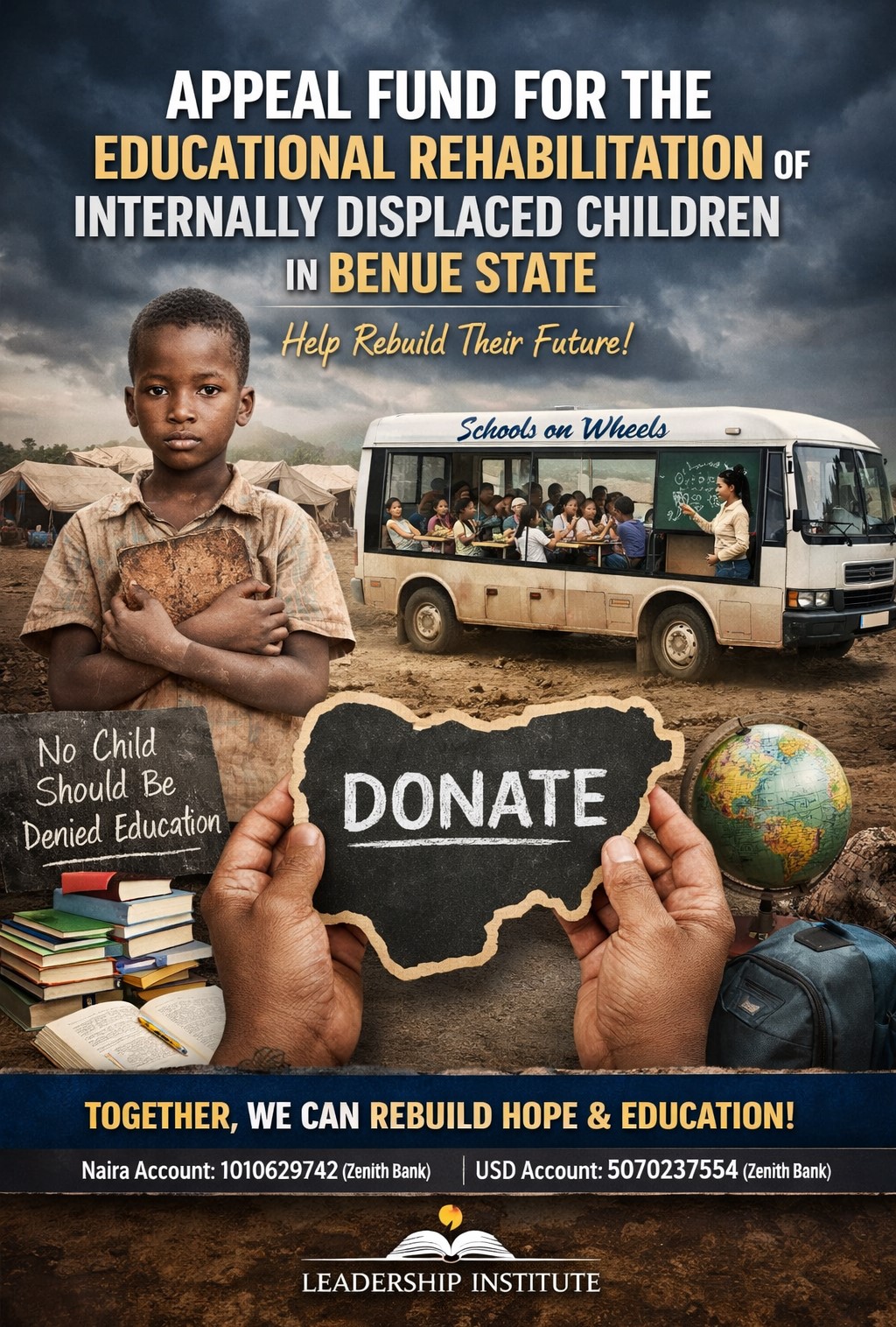 APPEAL FOR DONATIONS TOWARDS THE EDUCATIONAL REHABILITATION OF INTERNALLY DISPLACED CHILDREN IN BENUE STATE